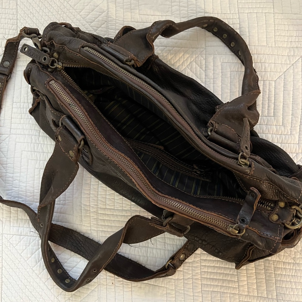 ABACO PARIS pebbled leather satchel crossbody bag cargo utility Y2K era - Picture 15 of 17